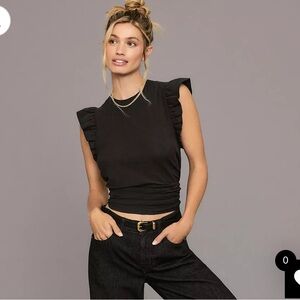 NATION Letta Ruffle Tank Black Size M Soft Ruffle Sleeve Top